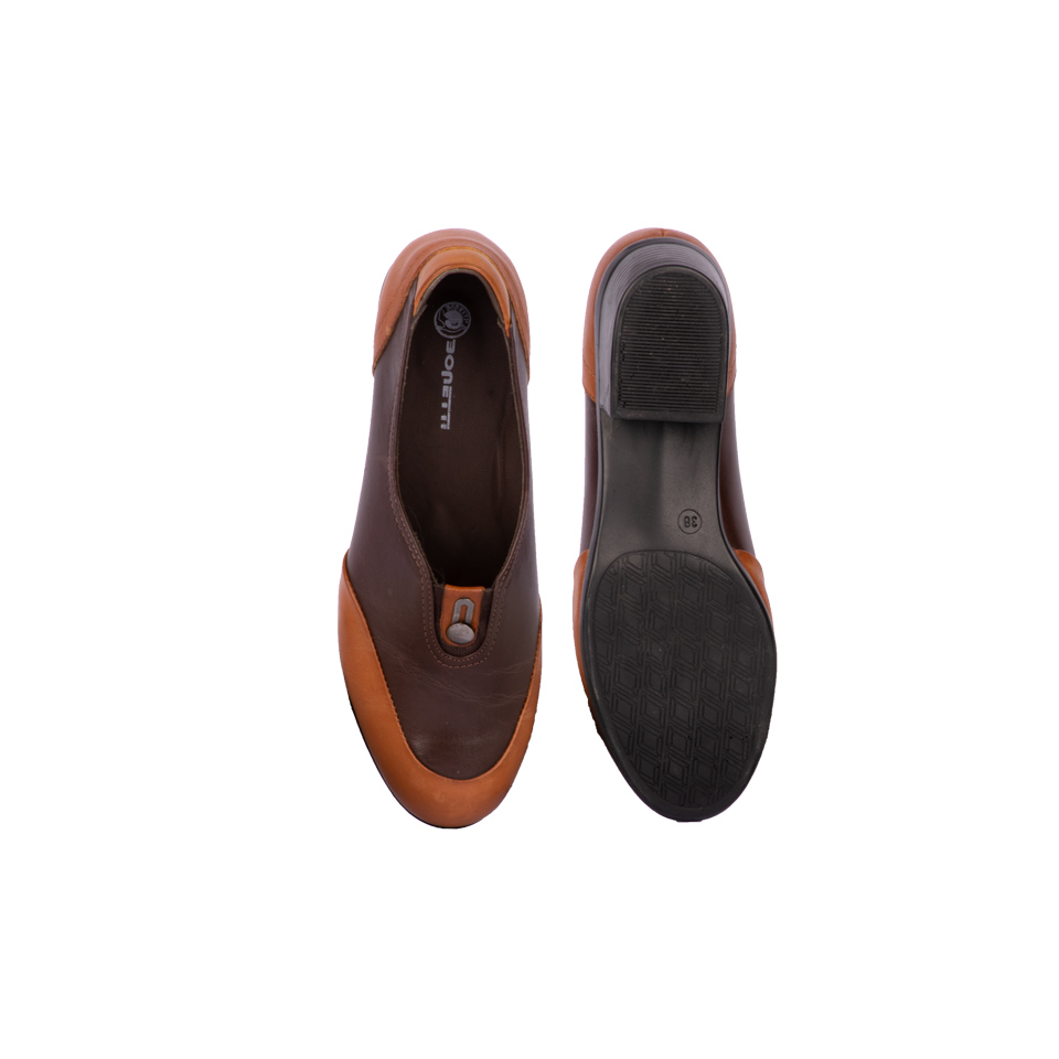 یک جفت پهلو کفش چرمی زنانه عسلی قهوه ای 00702005 - ریبون