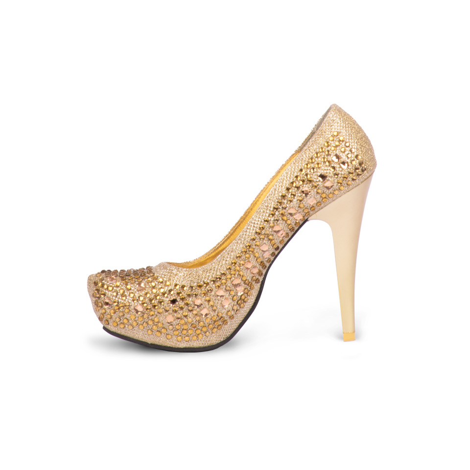 کفش پاشنه بلند زنانه 00702014 طلایی - ریبون