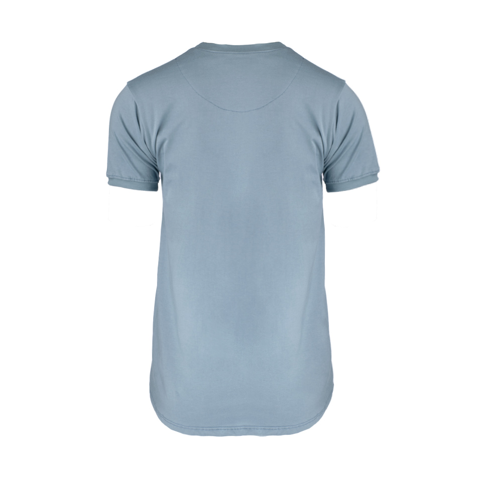 عکس از پشت تی شرت چاپی مردانه آبی نقره ای ریبون 00201014