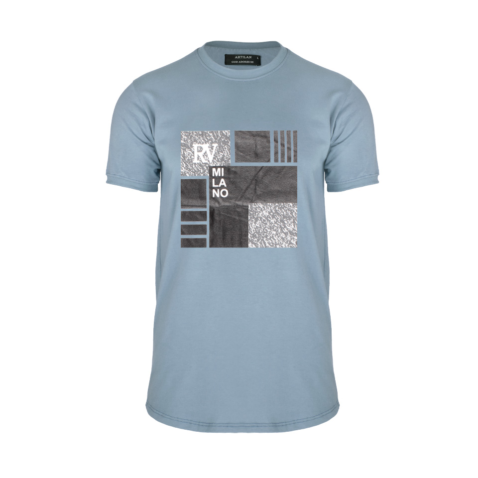 مانکن نامریی تی شرت چاپی پسرونه آبی ریبون 00201019