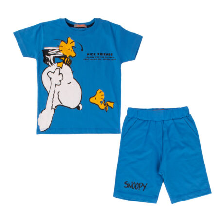 ست تیشرت شلوارک snoopy ووداستاک آبی پسرانه 00503033 - ریبون