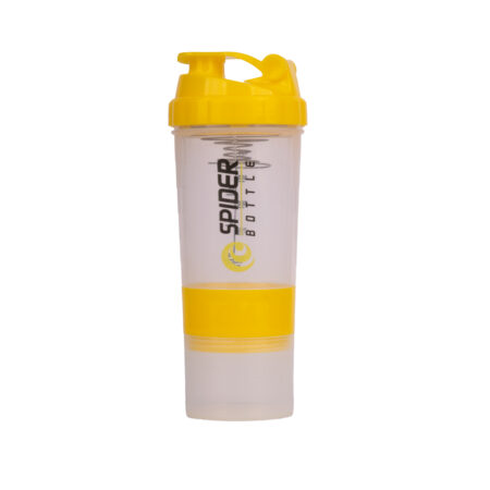 خرید شیکر زرد شفاف اسپایدر باتل Spider bottle دارای سه قطعه و همزن فنزی - ریبون