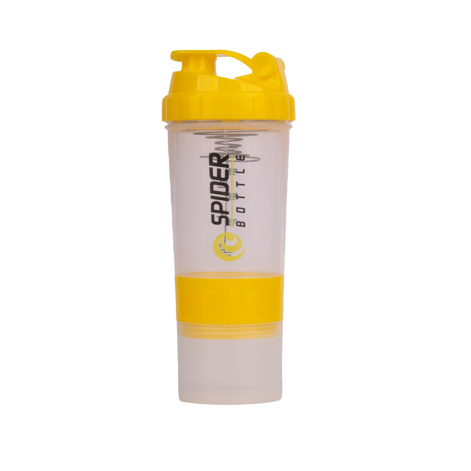 خرید شیکر زرد شفاف اسپایدر باتل Spider bottle دارای سه قطعه و همزن فنزی - ریبون