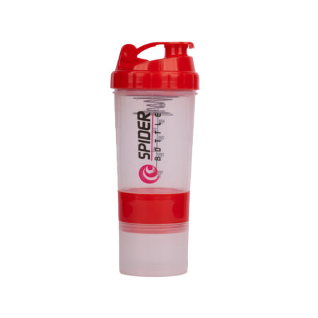 قیمت شیکر قرمز شفاف اسپایدر باتل Spider bottle دارای سه تکه و همزن فنزی - ریبون