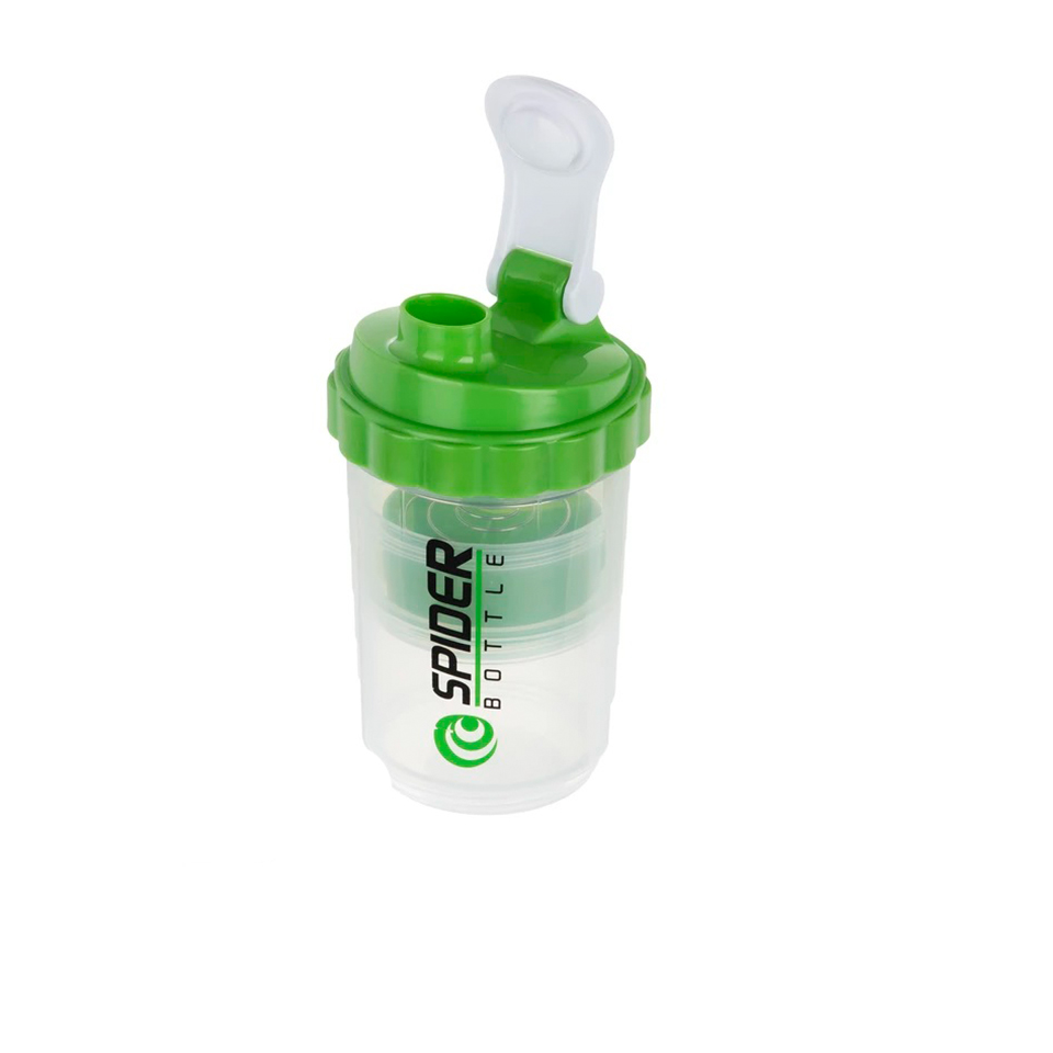 خرید شیکر شفاف سبز اسپایدر باتل Spider bottle دارای سه قطعه و همزن فنزی - ریبون