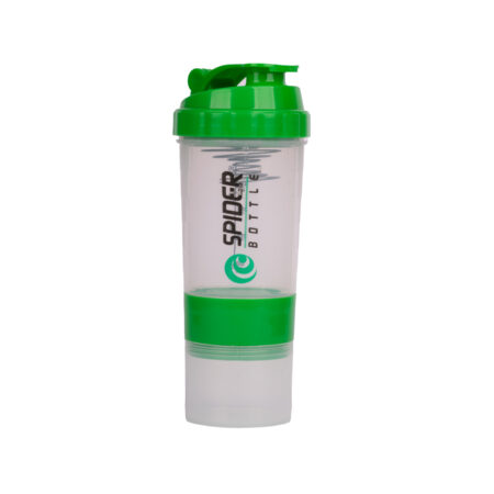 قیمت شیکر اسپایدر باتل Spider bottle دارای سه قطعه، شفاف سبز و همزن فنزی - ریبون