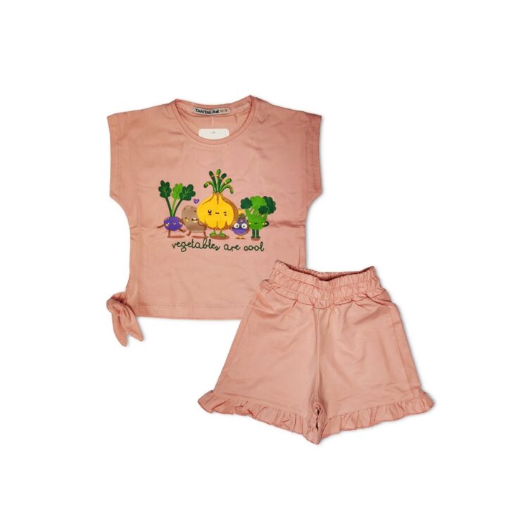 ست تی شرت و شلوارک دخترانه چین دار کد 501056