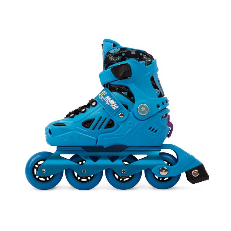 اسکیت کفشی Gosome رنگ آبی چرخ ژله ای با لوازم ایمنی و تیغه فلزی مدل هارد ABEC-7 کد 1301030