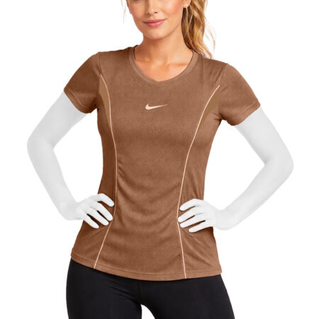 تيشرت ورزشی زنانه مدل نايکی یقه لاله ای طرح بیسکوییتی کد 401670